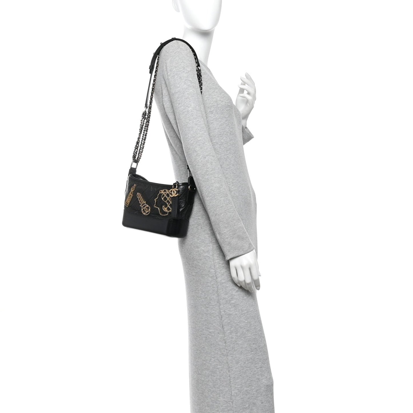 Aged Calfskin Quilted Charms Small Gabrielle Hobo Black