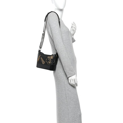 Aged Calfskin Quilted Charms Small Gabrielle Hobo Black