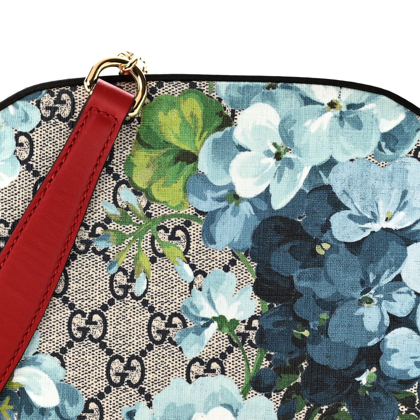GG Supreme Monogram Blooms Mini Chain Shoulder Bag Beige Blue Navy Hibiscus Red