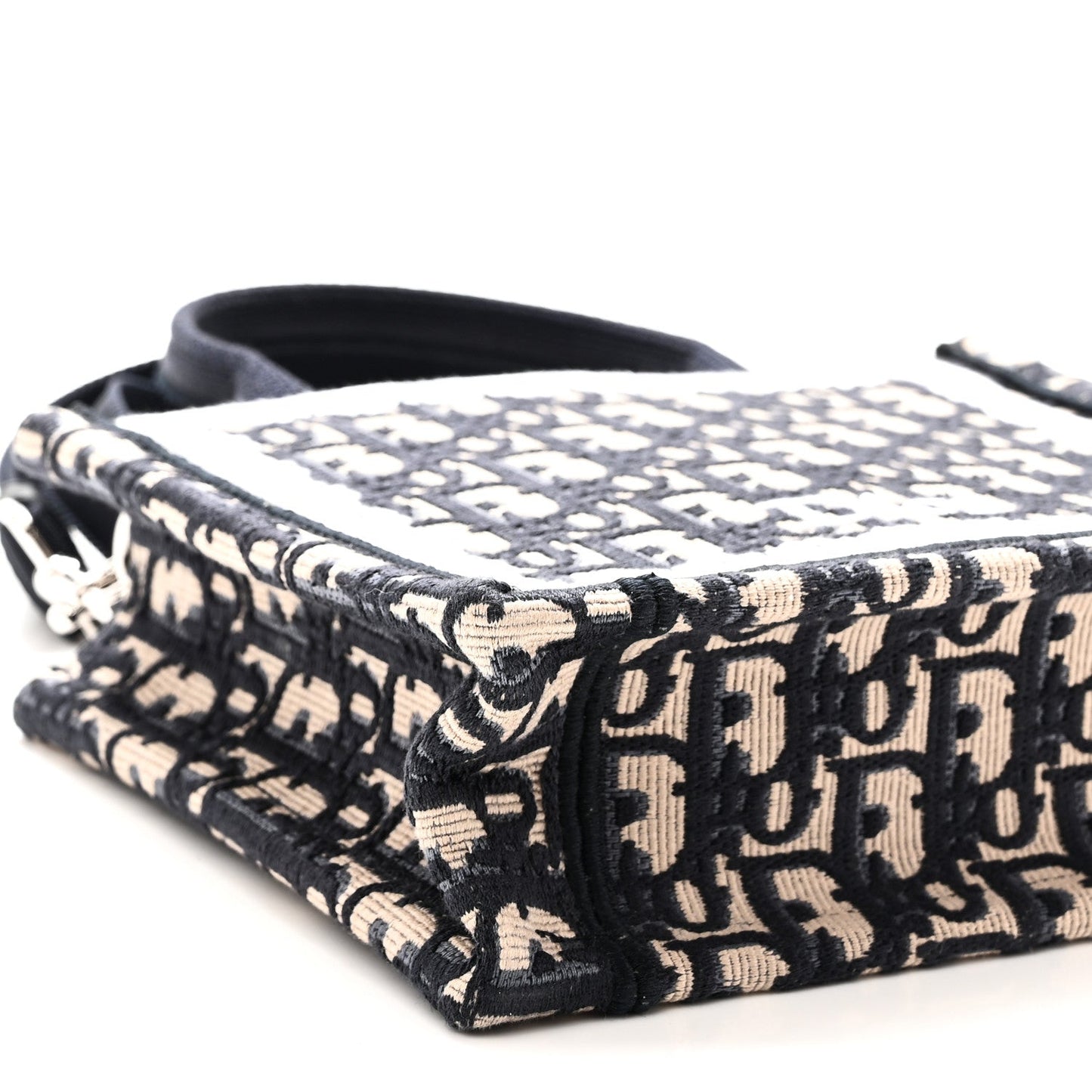 Oblique Embroidered Lace Mini Book Tote With Strap Blue White