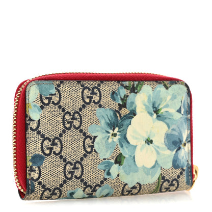 GG Supreme Monogram Blooms Zip Around Card Case Wallet Beige Blue Navy Hibiscus Red Beige Blue Navy Hibiscus Red