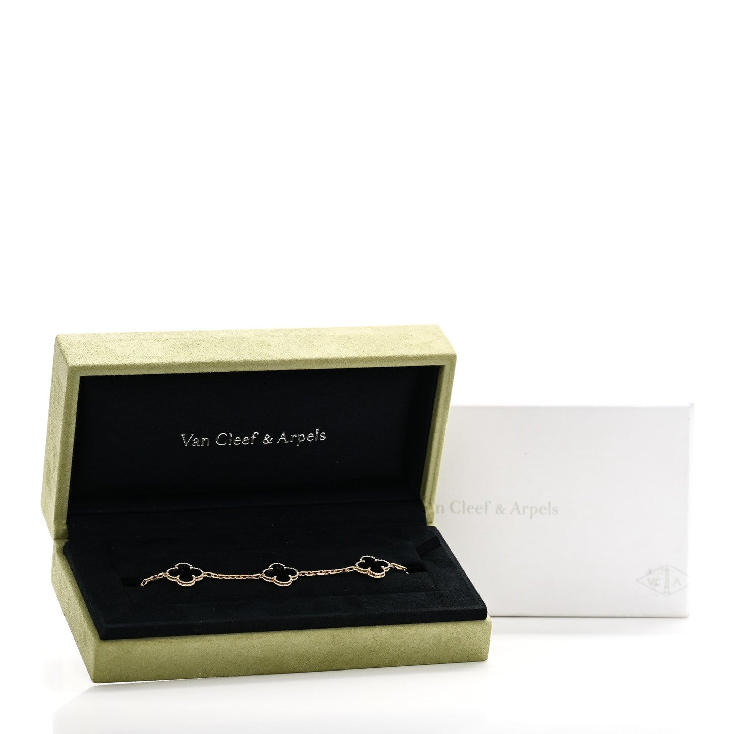 18K Yellow Gold Black Onyx 5 Motifs Vintage Alhambra Bracelet