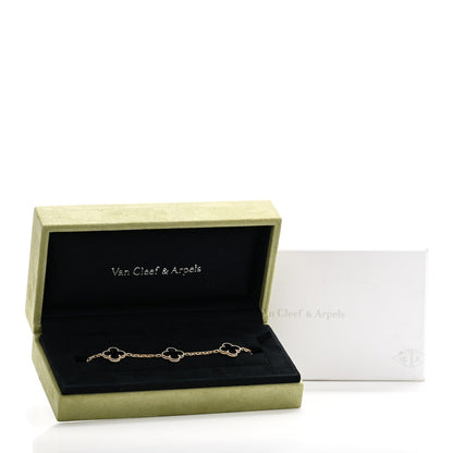 18K Yellow Gold Black Onyx 5 Motifs Vintage Alhambra Bracelet