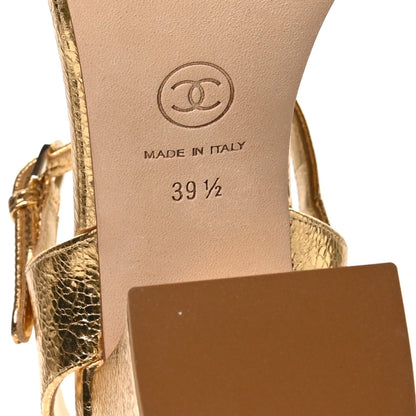 Crackled Laminated Calfskin Camellia Sandals 39.5 Gold