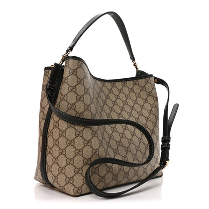 GG Supreme Monogram Medium Emblem Bucket Bag  Beige Dark Brown Black