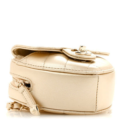 Metallic Lambskin Quilted CC In Love Heart Waist Belt Bag With Chain Gold