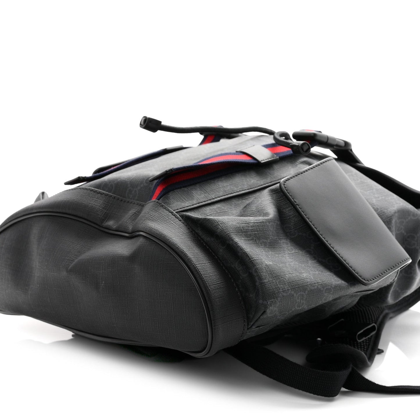 Soft GG Supreme Monogram Calfskin Web Double Buckle Backpack Black