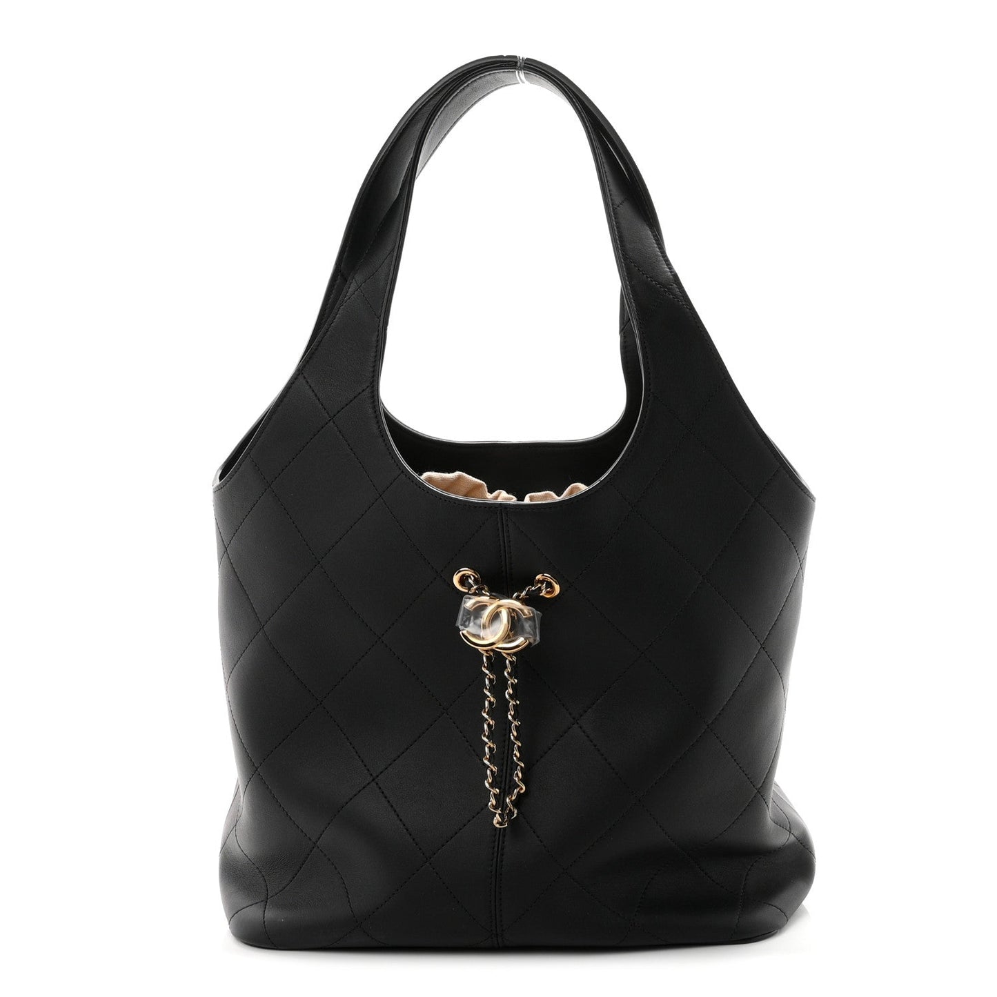 Calfskin Quilted Medium Shopping Bag Black