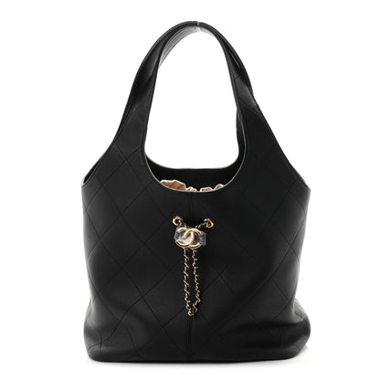 Calfskin Quilted Medium Shopping Bag Black