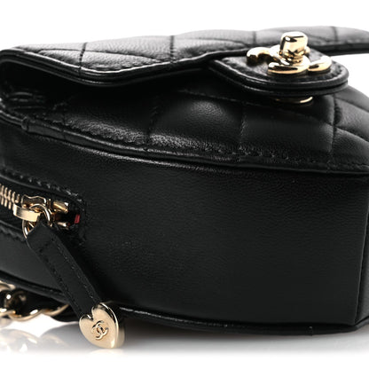 Lambskin Quilted CC In Love Heart Waist Belt Bag With Chain Black