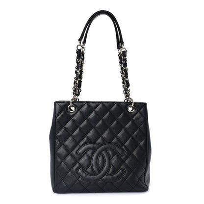 Caviar Quilted Petit Shopping Tote PST Black