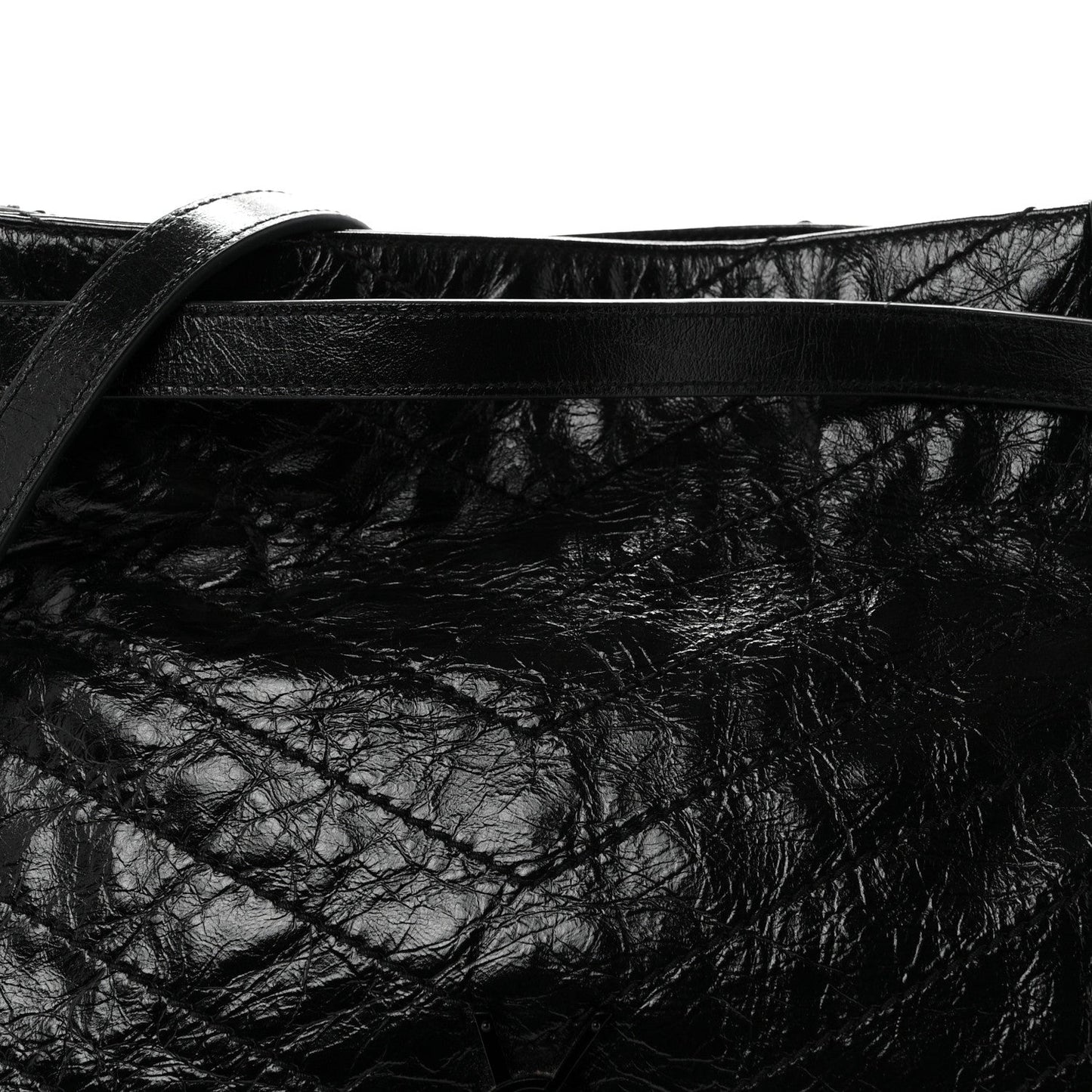 Crinkled Calfskin Matelasse Monogram Medium Niki Shopper Tote Black