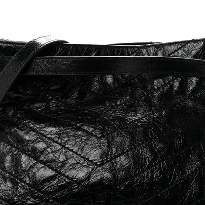 Crinkled Calfskin Matelasse Monogram Medium Niki Shopper Tote Black