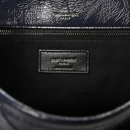 Crinkled Calfskin Matelasse Monogram Medium Niki Chain Satchel Deep Marine