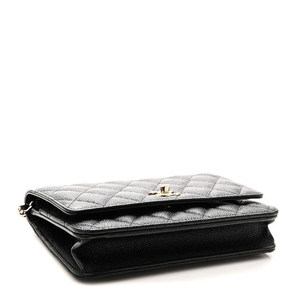 Caviar Quilted Bow Wallet On Chain WOC Black