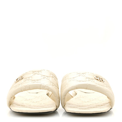 Nappa Double GG Flat Slide Sandals 38.5 New Ivoire