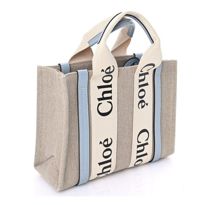 Cotton Calfskin Small Woody Ribbon Tote With Strap Light Blue