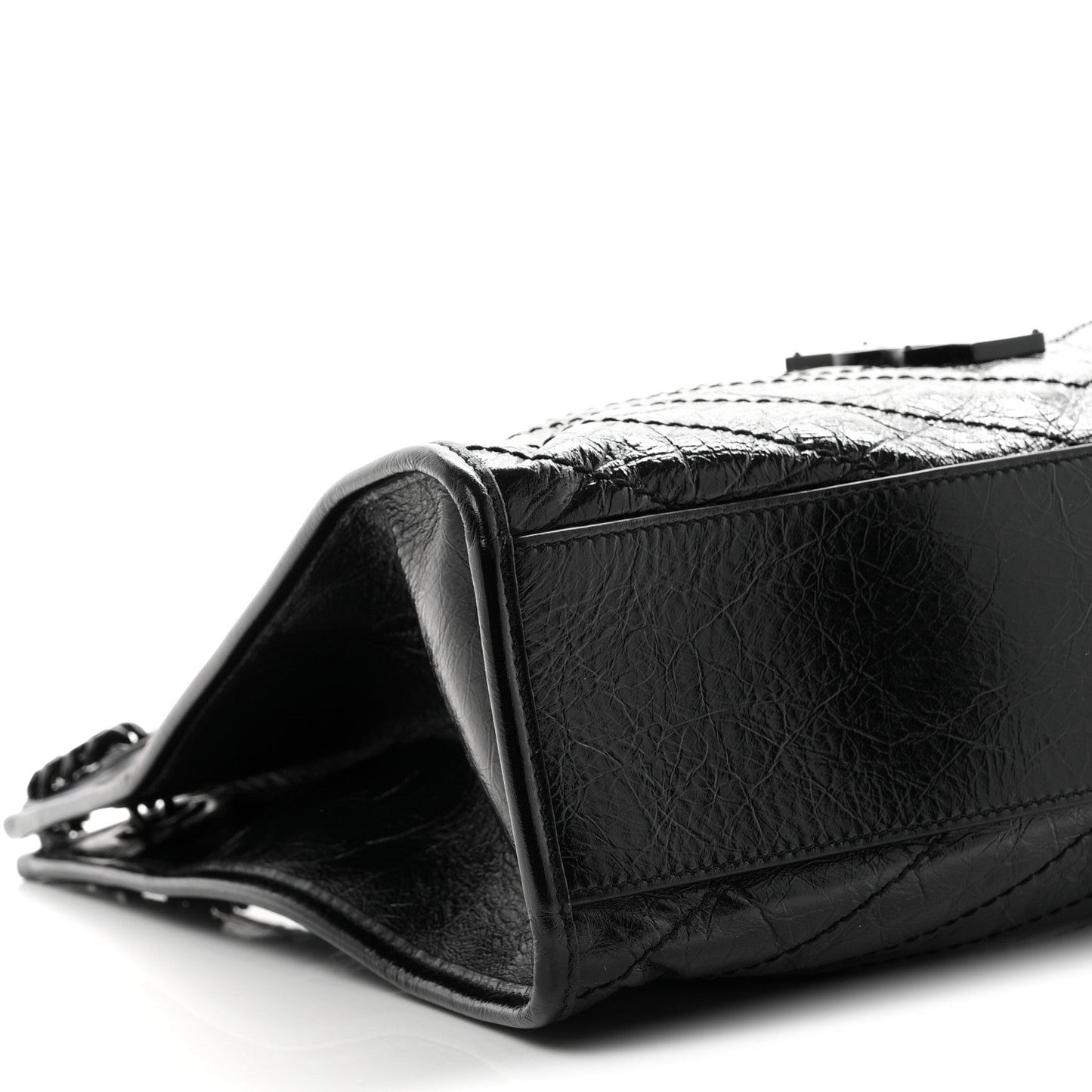 Crinkled Calfskin Matelasse Monogram Medium Niki Shopper Tote Black