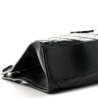 Crinkled Calfskin Matelasse Monogram Medium Niki Shopper Tote Black