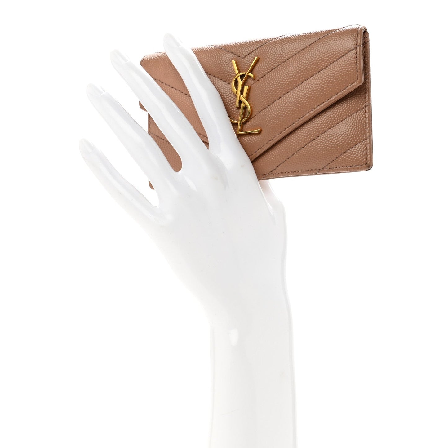 Grain De Poudre Matelasse Chevron Monogram Compact Wallet Case Dark Beige