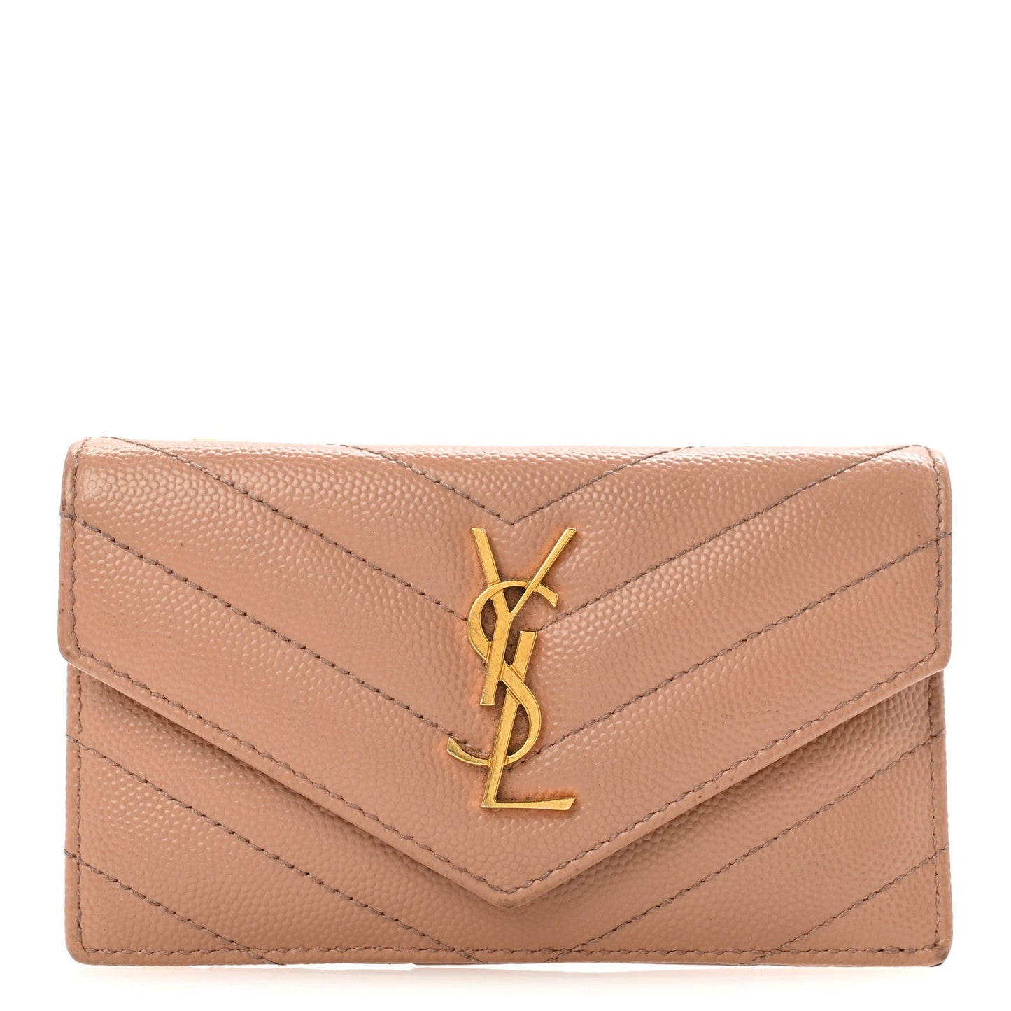 Grain De Poudre Matelasse Chevron Monogram Compact Wallet Case Dark Beige