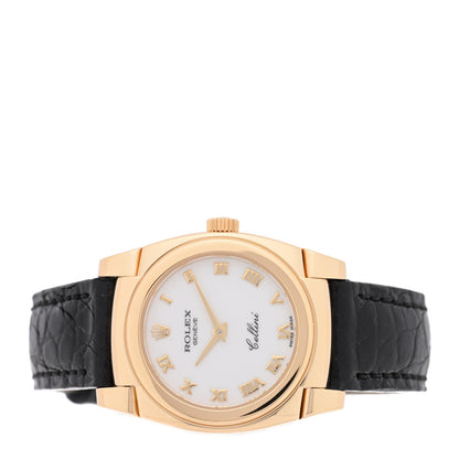 18K Yellow Gold Alligator 26mm Cellini Manual Winding Watch White 5310