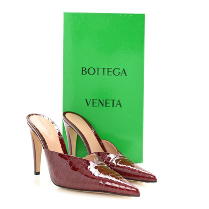 Gloss Calfskin Crocodile Embossed Mules 40 Merlot