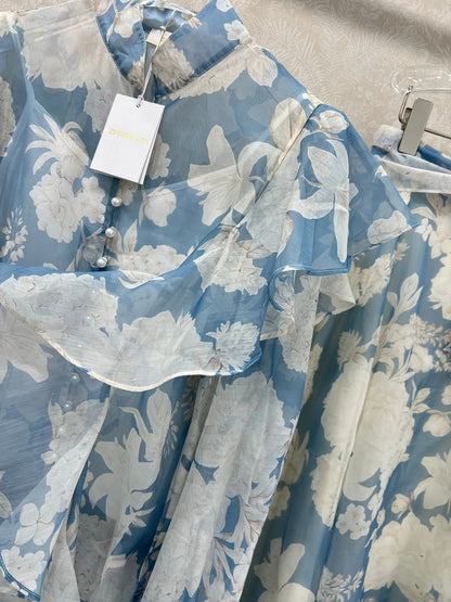 ZIMMER FLORAL PRINTED BLUE CHIFFON SET 269183