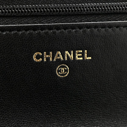 Lambskin Quilted Logo WOC Wallet On Chain Black