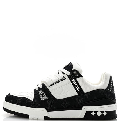 Calfskin Embossed Monogram Denim Womens LV Trainer Sneakers 39 Black