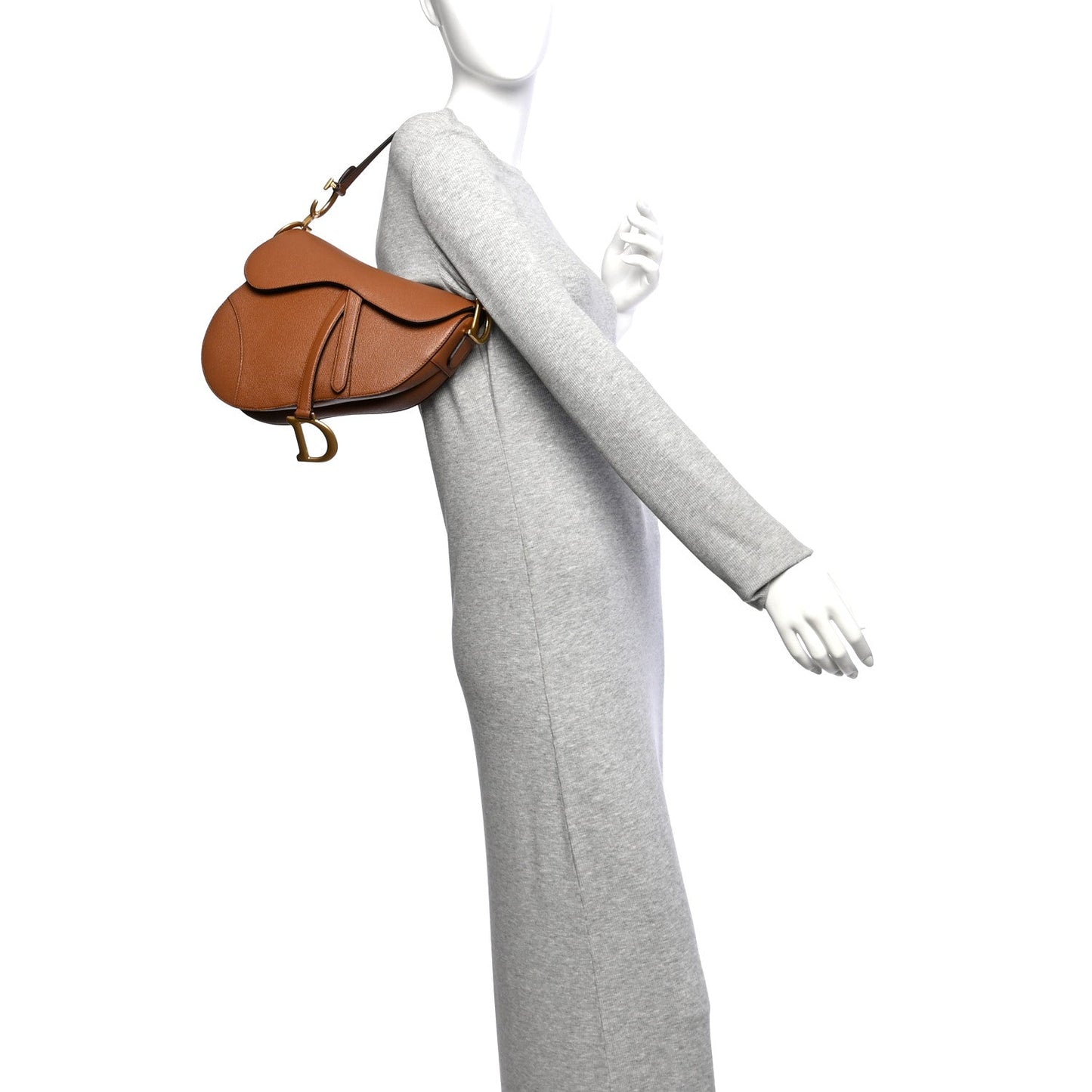 Grained Calfskin Saddle Bag With Strap Camello