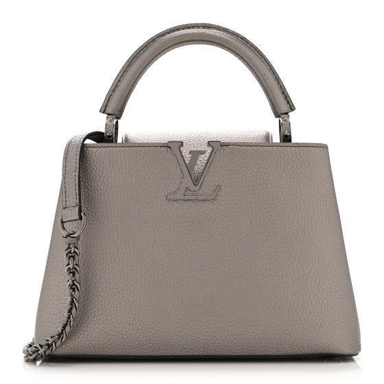 Metallic Calfskin Capucines BB Etain