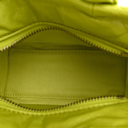 Shiny Crinkled Calfskin Mini The Tote Bag Acid Lime