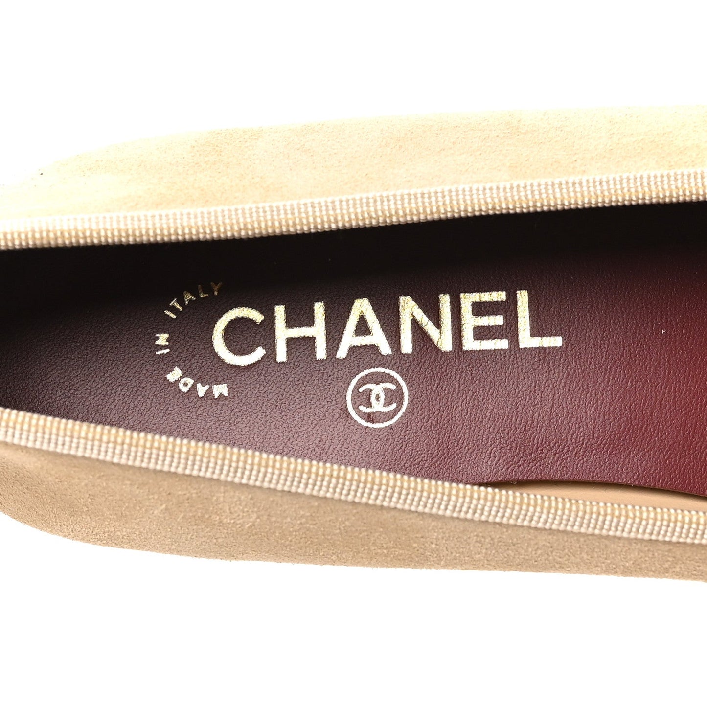 Suede Patent Calfskin Cap Toe CC Ballerina Flats 39.5 Beige