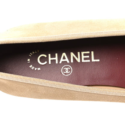 Suede Patent Calfskin Cap Toe CC Ballerina Flats 39.5 Beige