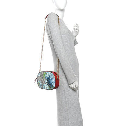 GG Supreme Monogram Blooms Mini Chain Shoulder Bag Beige Blue Navy Hibiscus Red