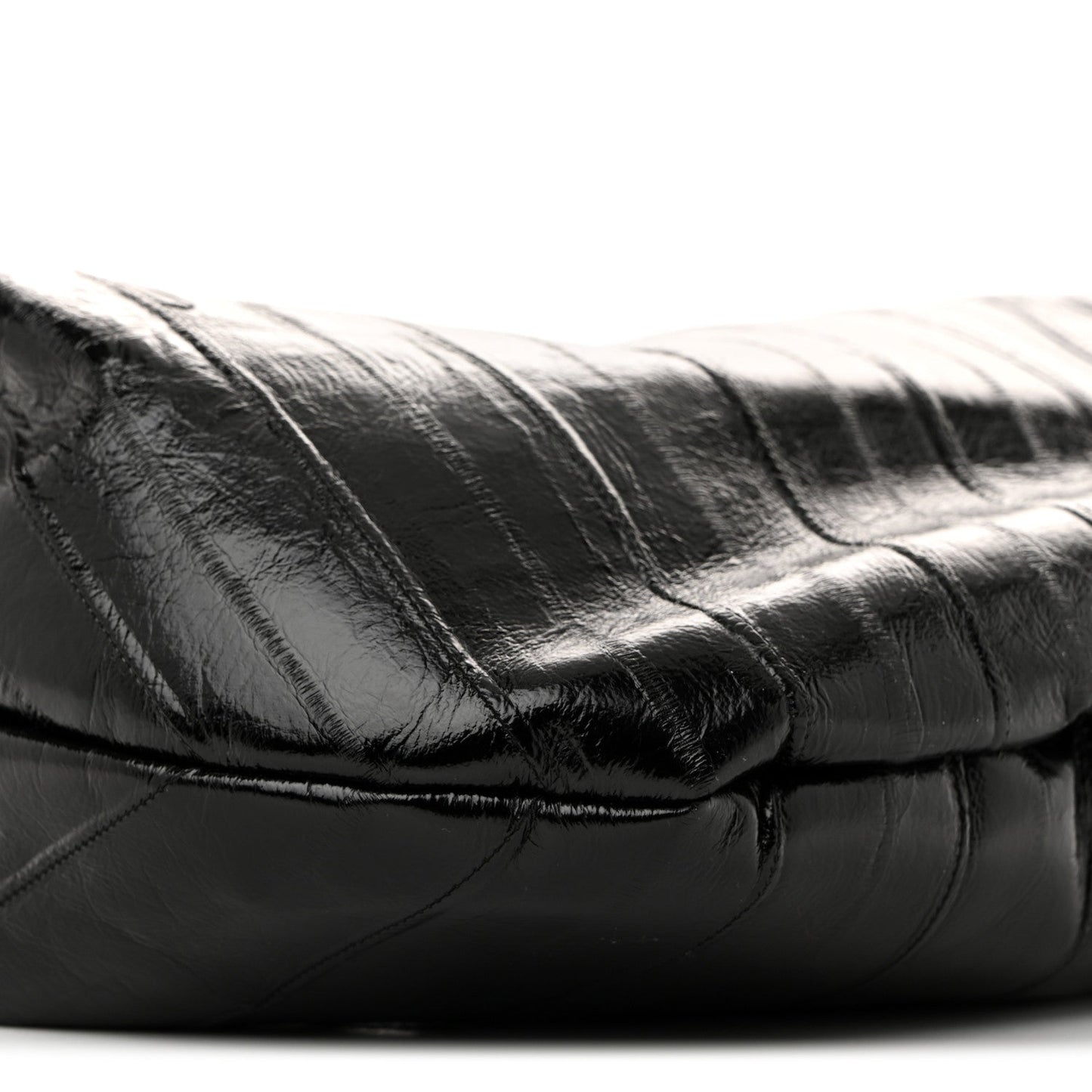 Glossy Calfskin Eelskin Embossed Medium Olivia Hobo Black