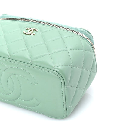 Lambskin Quilted Small Top Handle Vanity Case With Chain Light Green Light Green