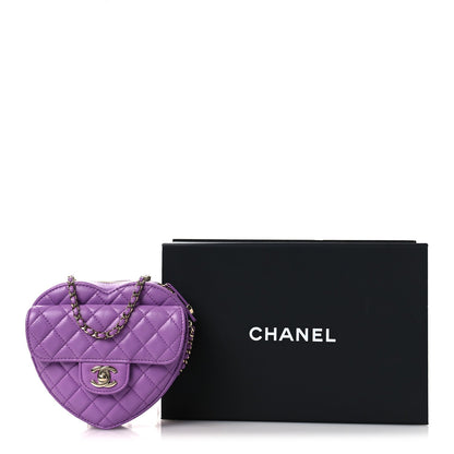 Lambskin Quilted CC In Love Heart Bag Purple