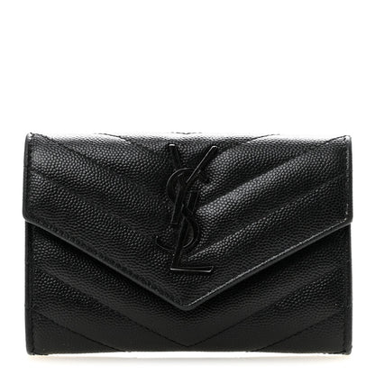 Grain De Poudre Matelasse Chevron Small Monochrome Monogram Envelope Wallet Black Black