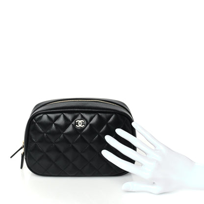 Caviar Quilted Medium Curvy Pouch Cosmetic Case Black