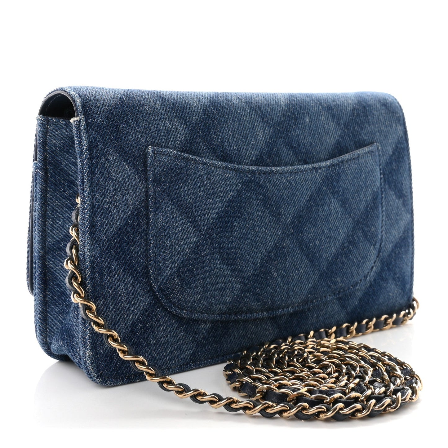 Denim Printed Wallet On Chain WOC Dark Blue