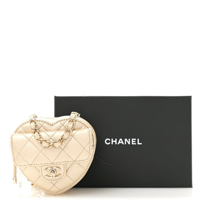Metallic Lambskin Quilted CC In Love Heart Waist Belt Bag With Chain Gold