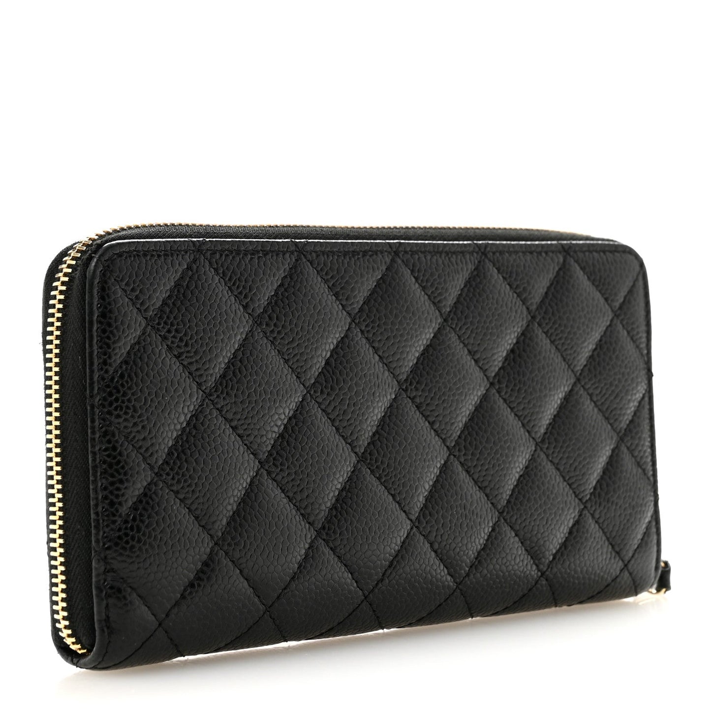 Caviar Quilted Large Gusset Zip Around Wallet Black