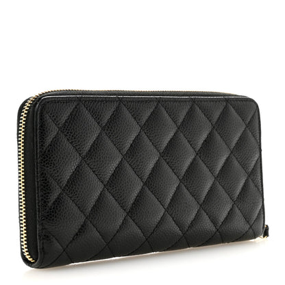Caviar Quilted Large Gusset Zip Around Wallet Black
