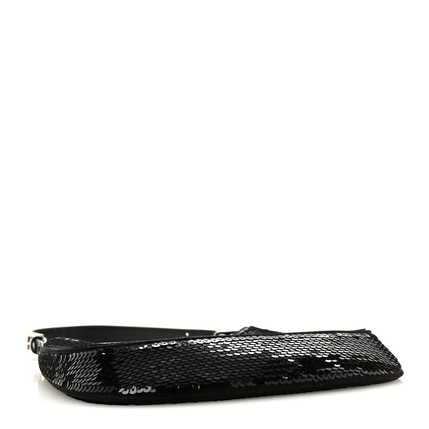 Paillettes Sequin Logo Cleo Adjustable Strap Shoulder Bag Black White