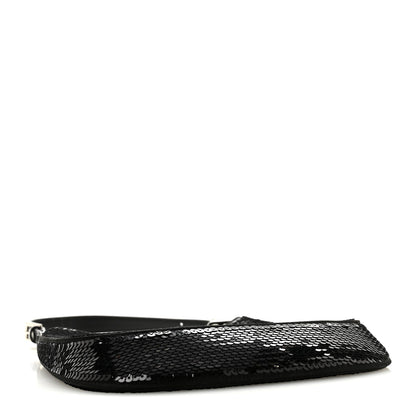 Paillettes Sequin Logo Cleo Adjustable Strap Shoulder Bag Black White