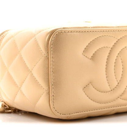 Metallic Lambskin Quilted Sweetheart Vanity Case Gold