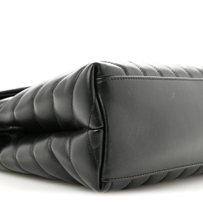 Calfskin Y Quilted Monogram Monochrome Medium Loulou Chain Satchel Black