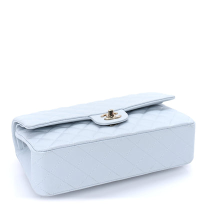 Caviar Quilted Medium Double Flap Light Blue
